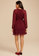 Burgundy Clip Dot Long Sleeve Mini Dress, C5212, small