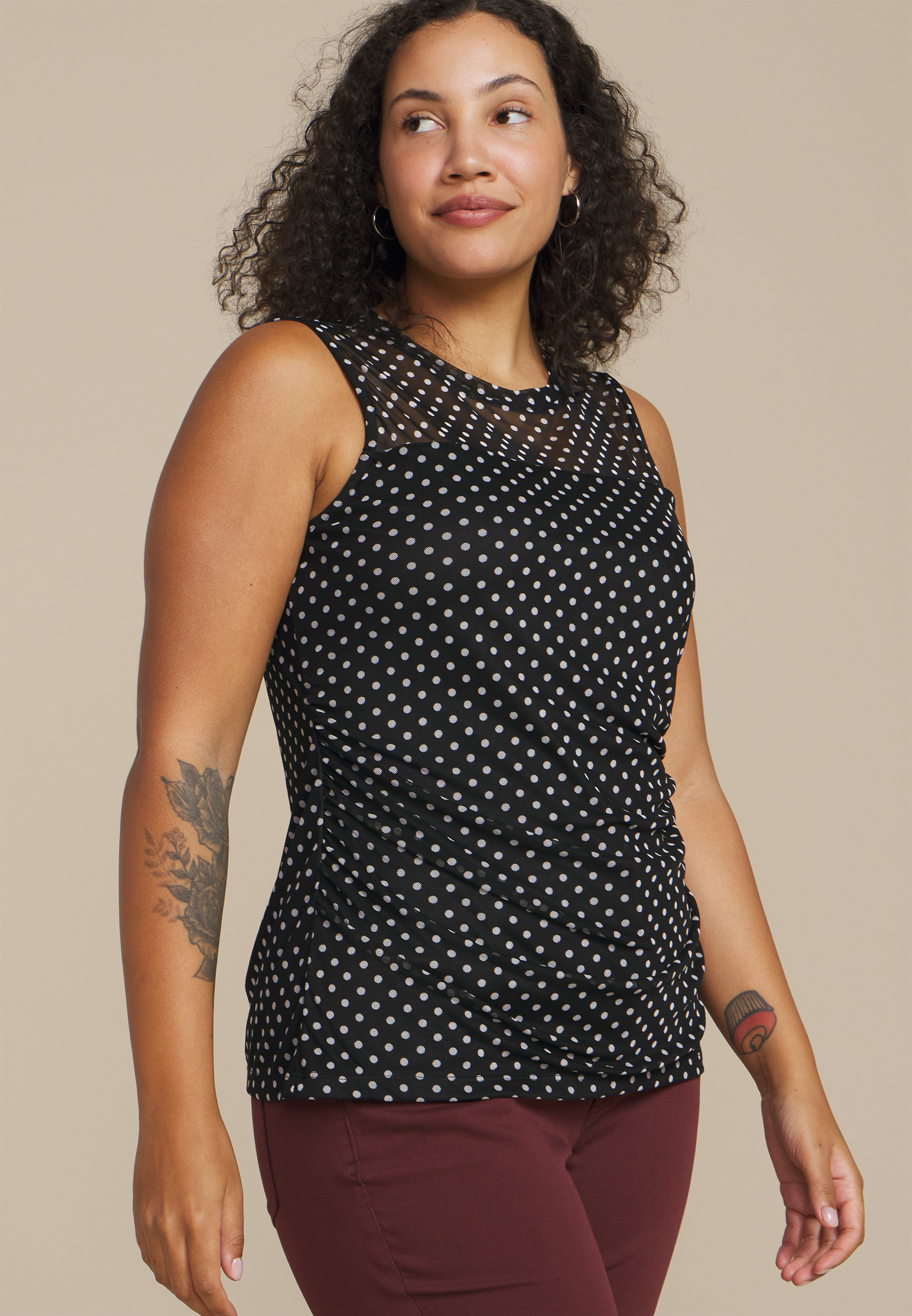 Polka Dot Mesh Tank Top
