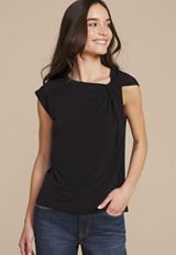Asymmetrical Knot Shoulder Top, BLACK, small