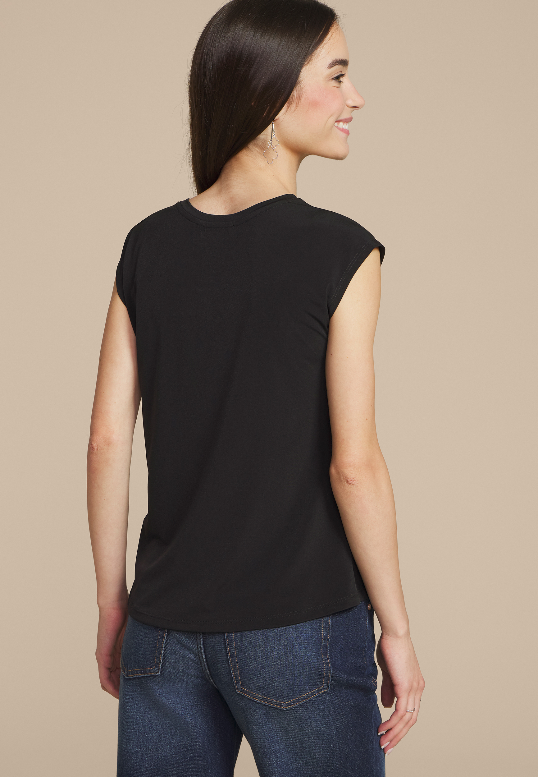 Asymmetrical Knot Shoulder Top, BLACK, large