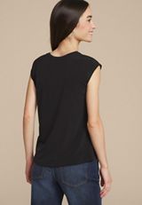 Asymmetrical Knot Shoulder Top, BLACK, small