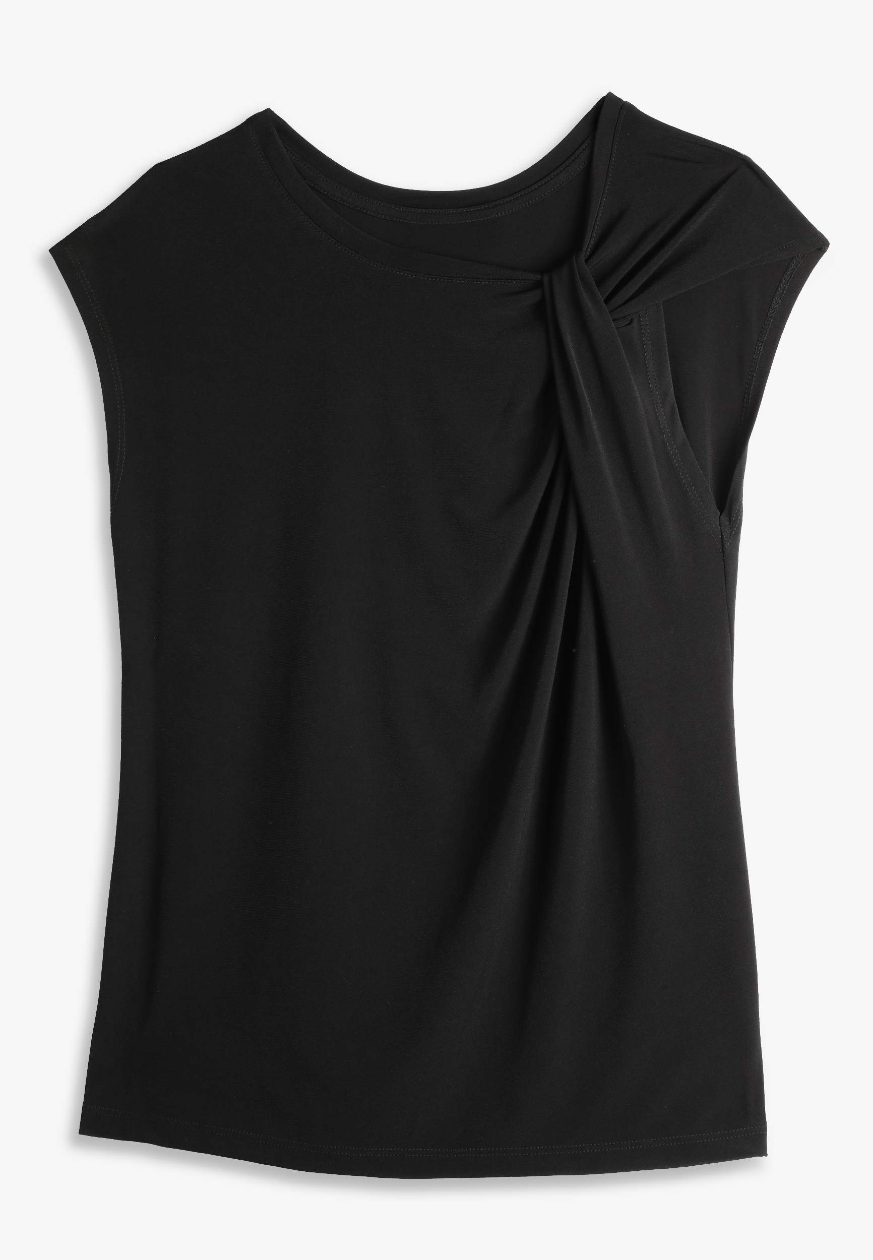 Asymmetrical Knot Shoulder Top, BLACK, large