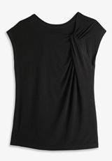 Asymmetrical Knot Shoulder Top, BLACK, small