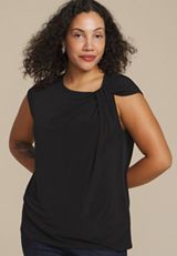 Plus Size Asymmetrical Knot Shoulder Top, C106, small
