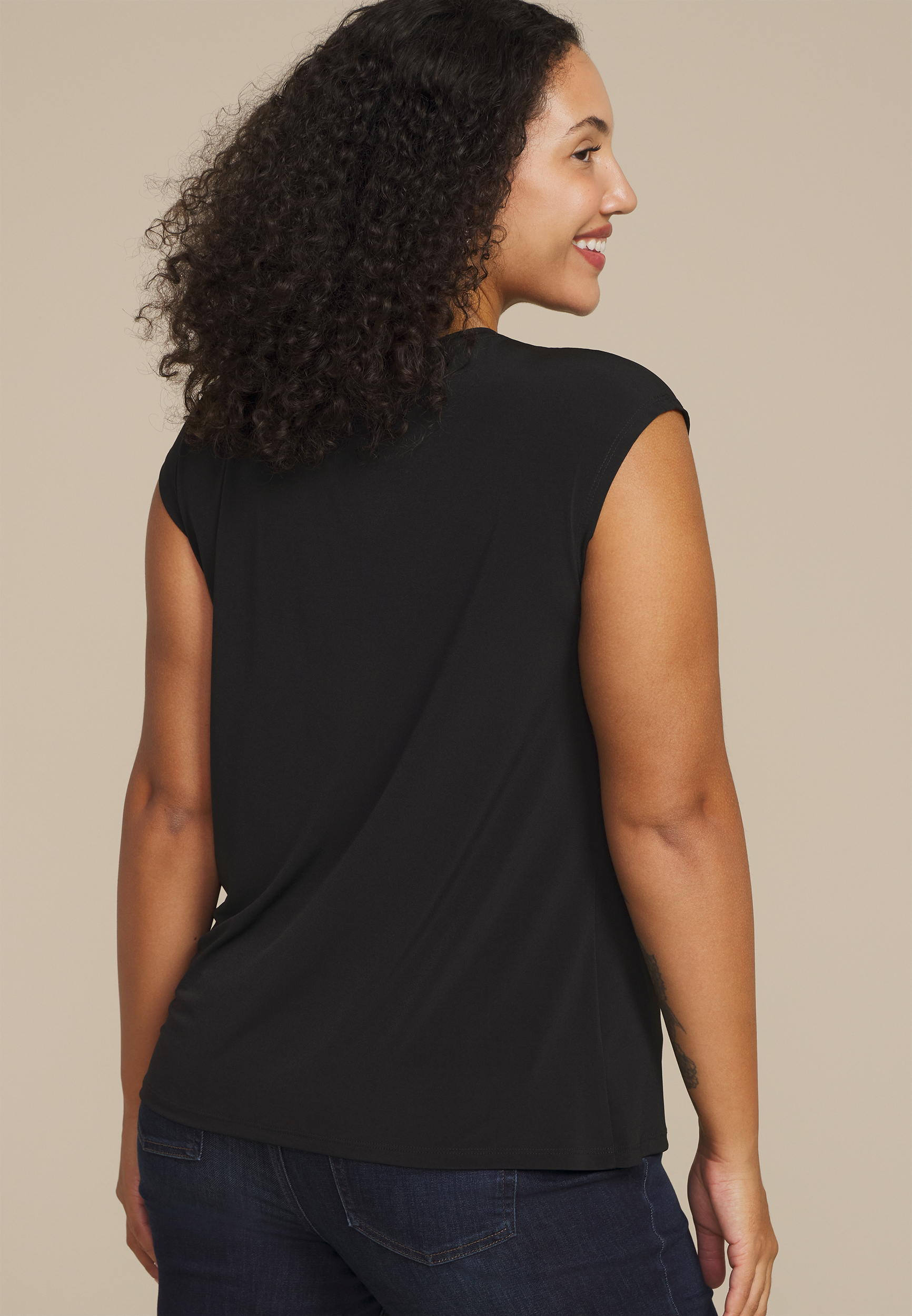Plus Size Asymmetrical Knot Shoulder Top, C106, large
