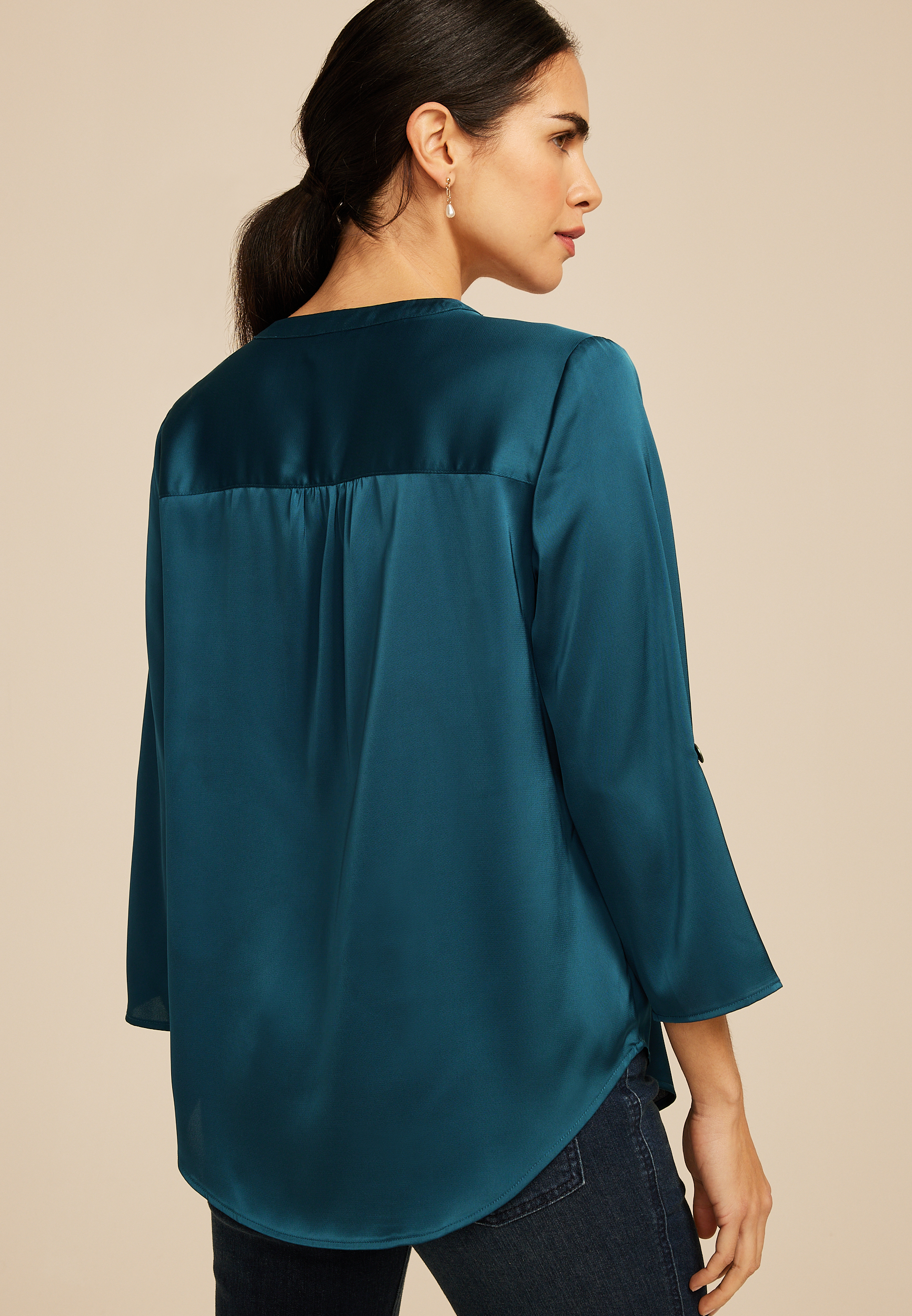 Atwood 3/4 Sleeve Popover Blouse, , large