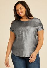 Plus Size Delton Metallic Zipper Back Blouse, , small