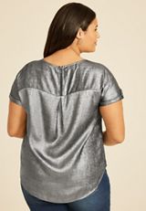 Plus Size Delton Metallic Zipper Back Blouse, , small