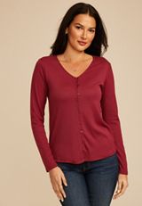 Pointelle Button Front V Neck Top, C7061, small