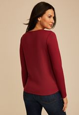 Pointelle Button Front V Neck Top, C7061, small