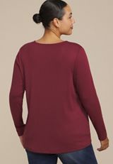 Plus Size Pointelle Button Front V Neck Top, CABERNET, small