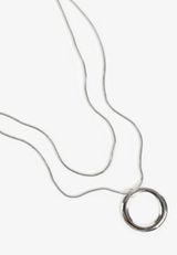 Silver Open Circle Pendant Layered Necklace, C431, small