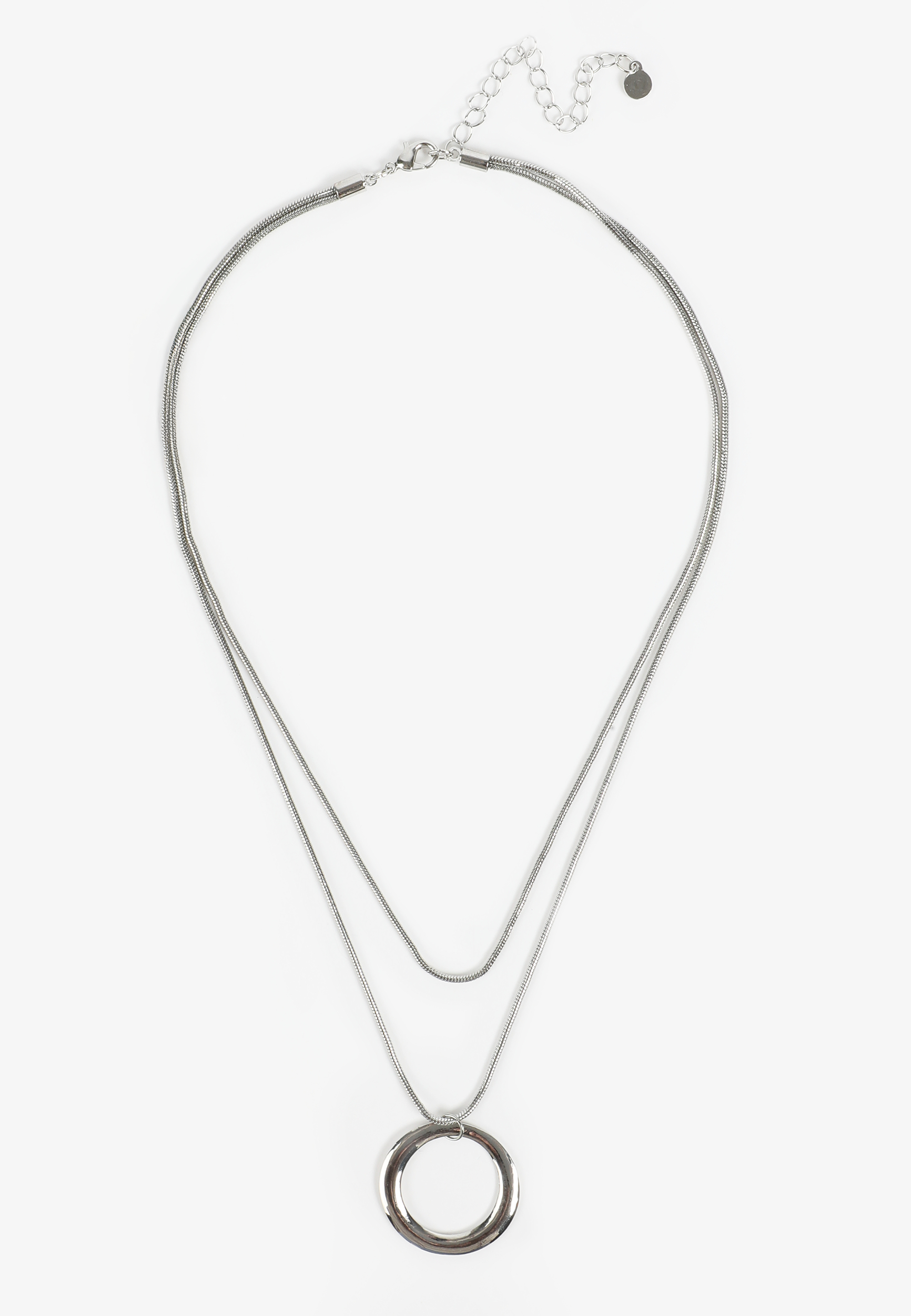 Silver Open Circle Pendant Layered Necklace, C431, large