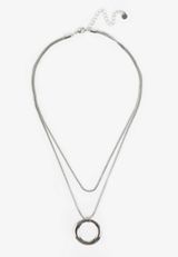Silver Open Circle Pendant Layered Necklace, C431, small
