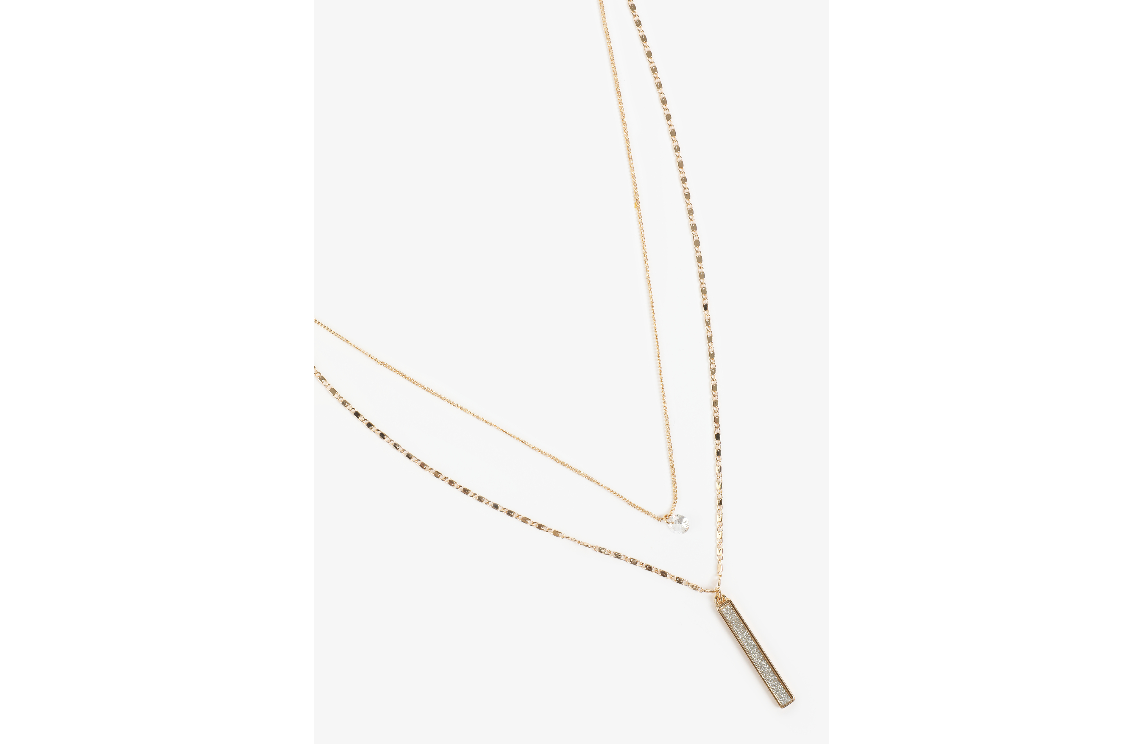 Gold Crystal And Bar Pendant Layered Necklace