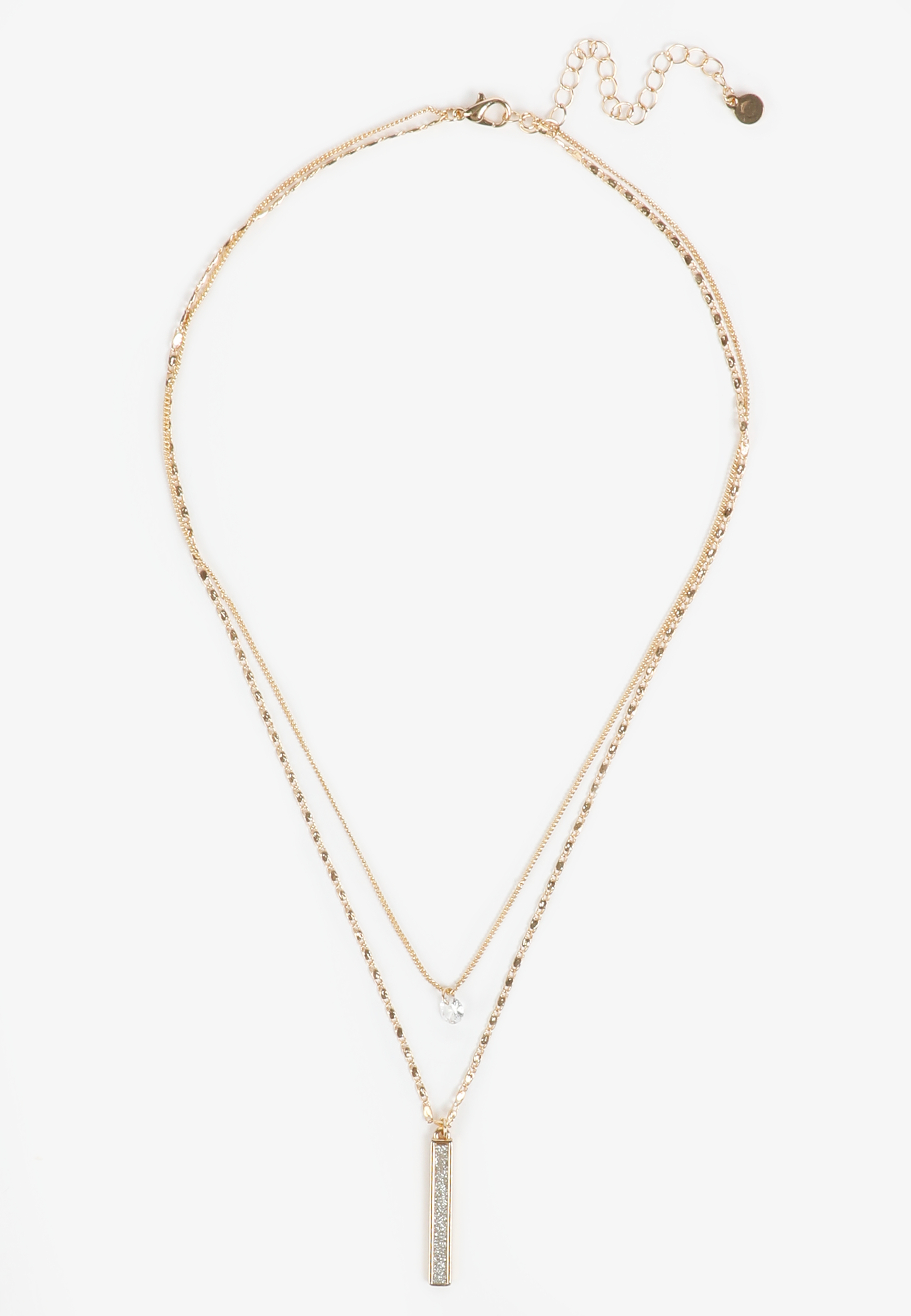 Gold Crystal And Bar Pendant Layered Necklace, C605, large