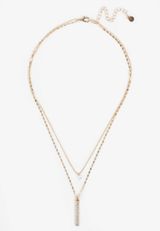 Gold Crystal And Bar Pendant Layered Necklace, C605, small