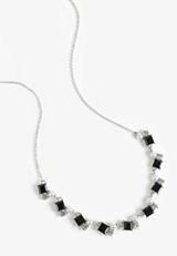 Silver Black Gem and Pearl Necklace, C2489, small