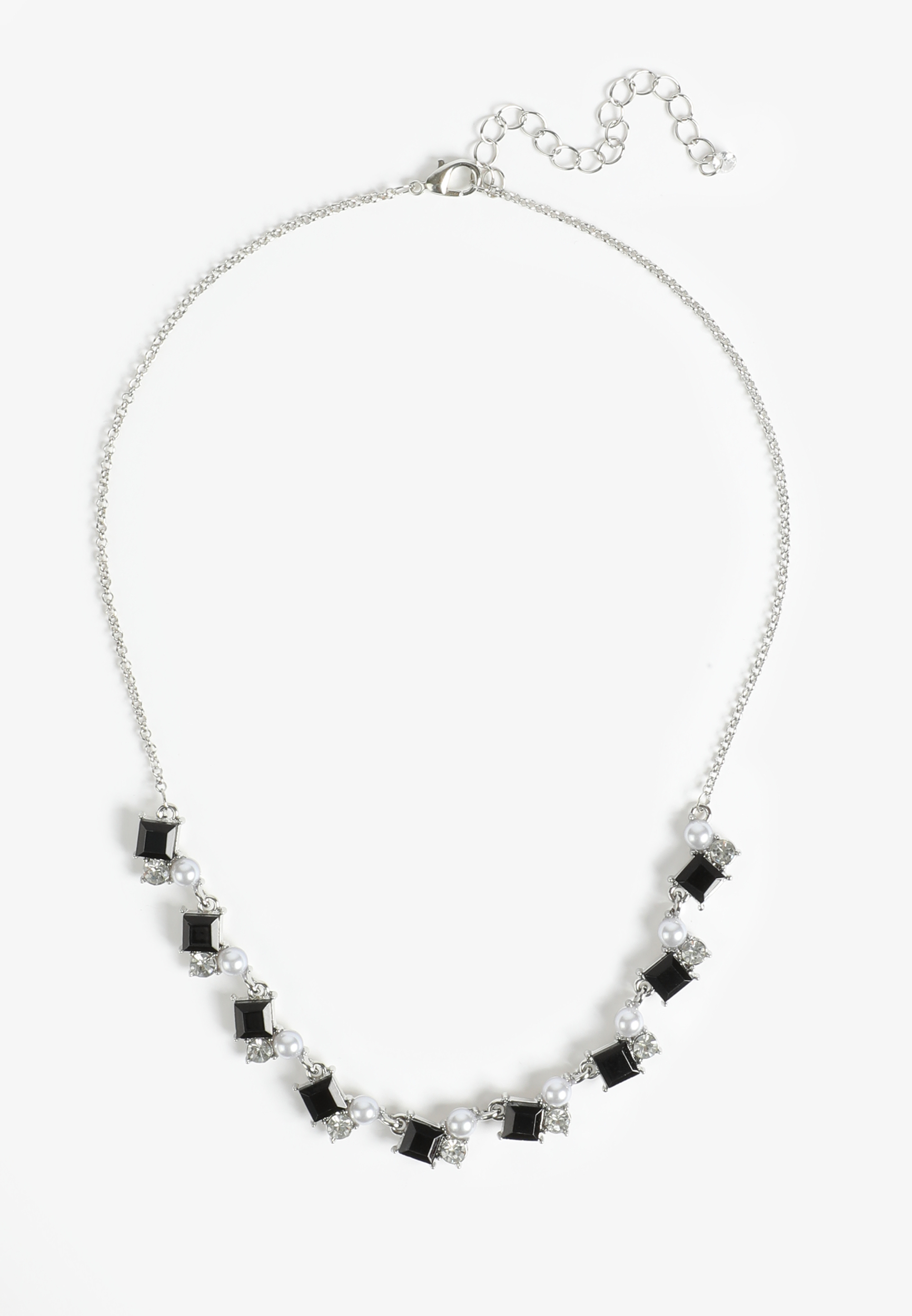 Silver Black Gem and Pearl Necklace, C2489, large