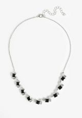 Silver Black Gem and Pearl Necklace, C2489, small