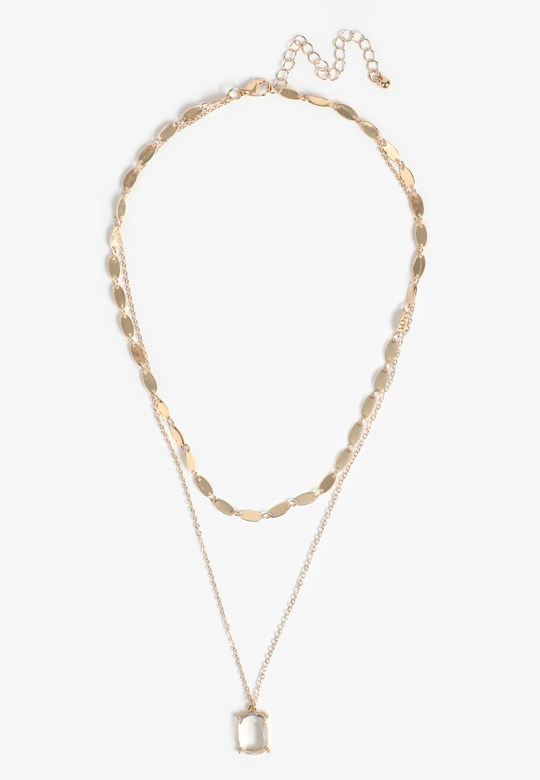 Gold Glass Stone Pendant Layered Necklace, C605, large