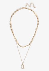 Gold Glass Stone Pendant Layered Necklace, C605, small