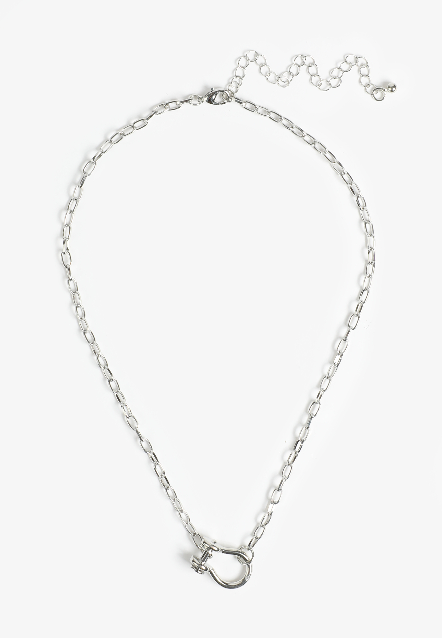 Silver Chain Lock Necklace, C431, large