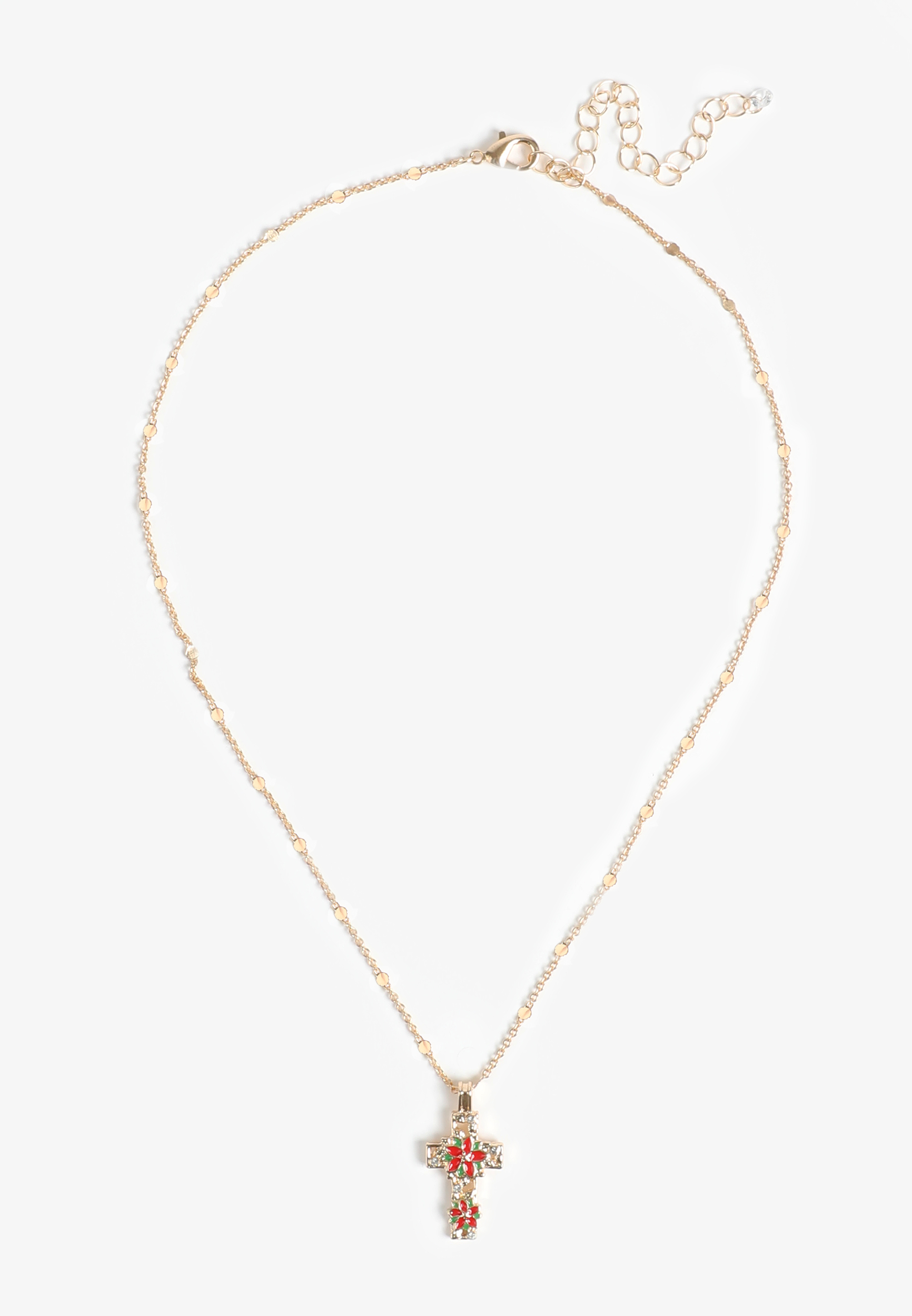 Holiday Floral Cross Necklace, , large