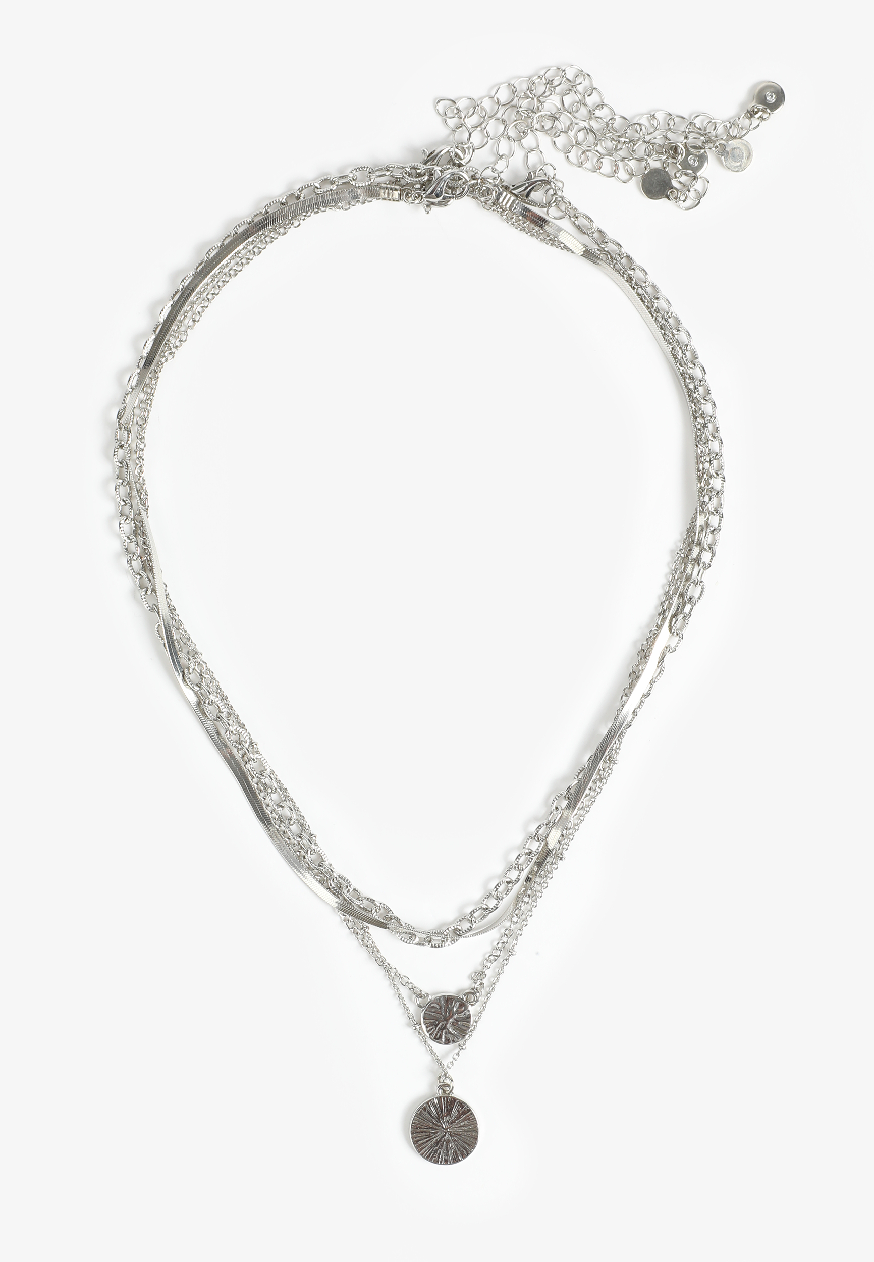Silver 4 Row Layered Necklace, C431, large
