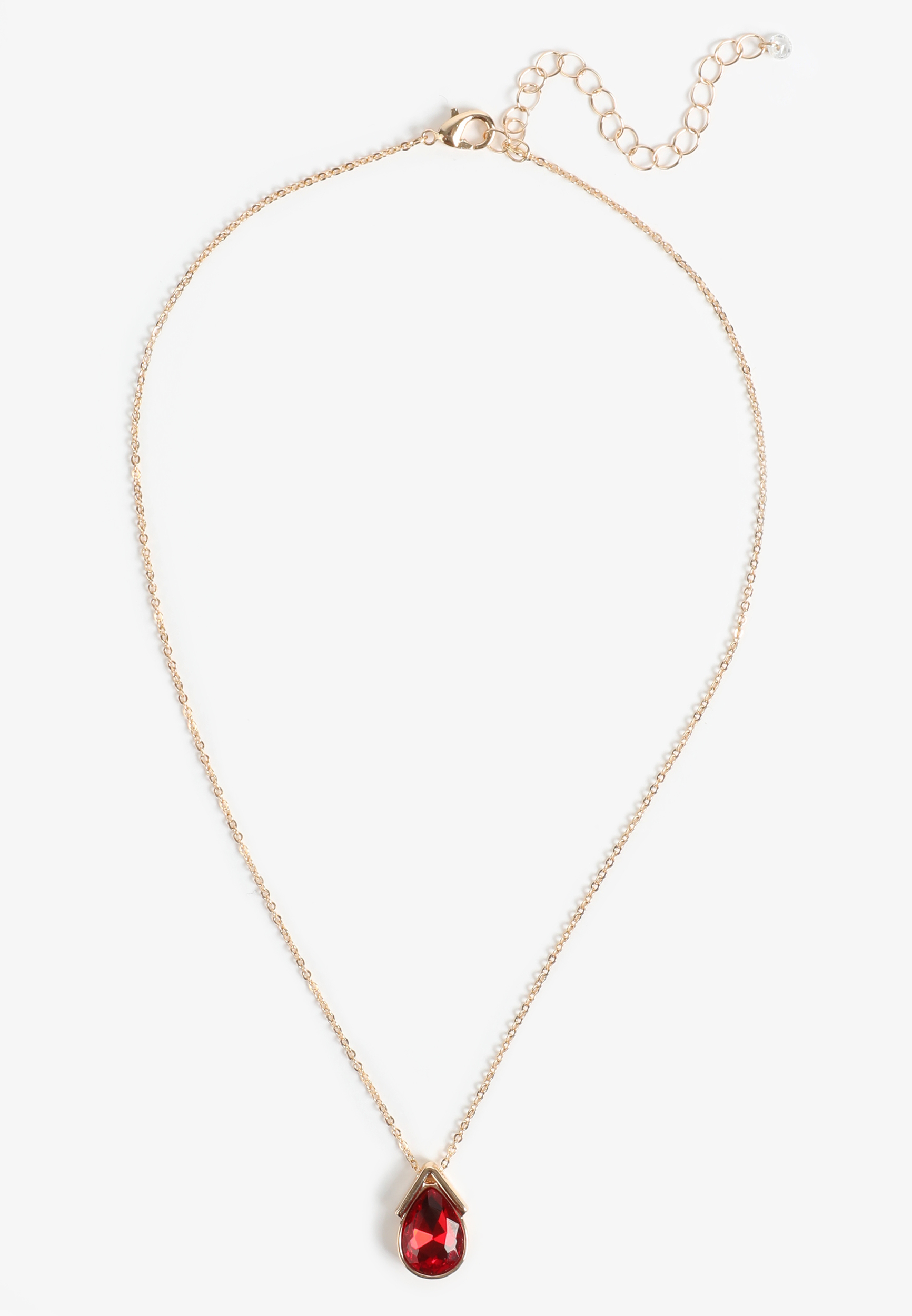 Gold Red Teardrop Pendant Necklace, , large