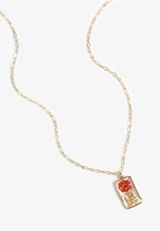 Gold Red Pressed Flower Necklace, C1524, small