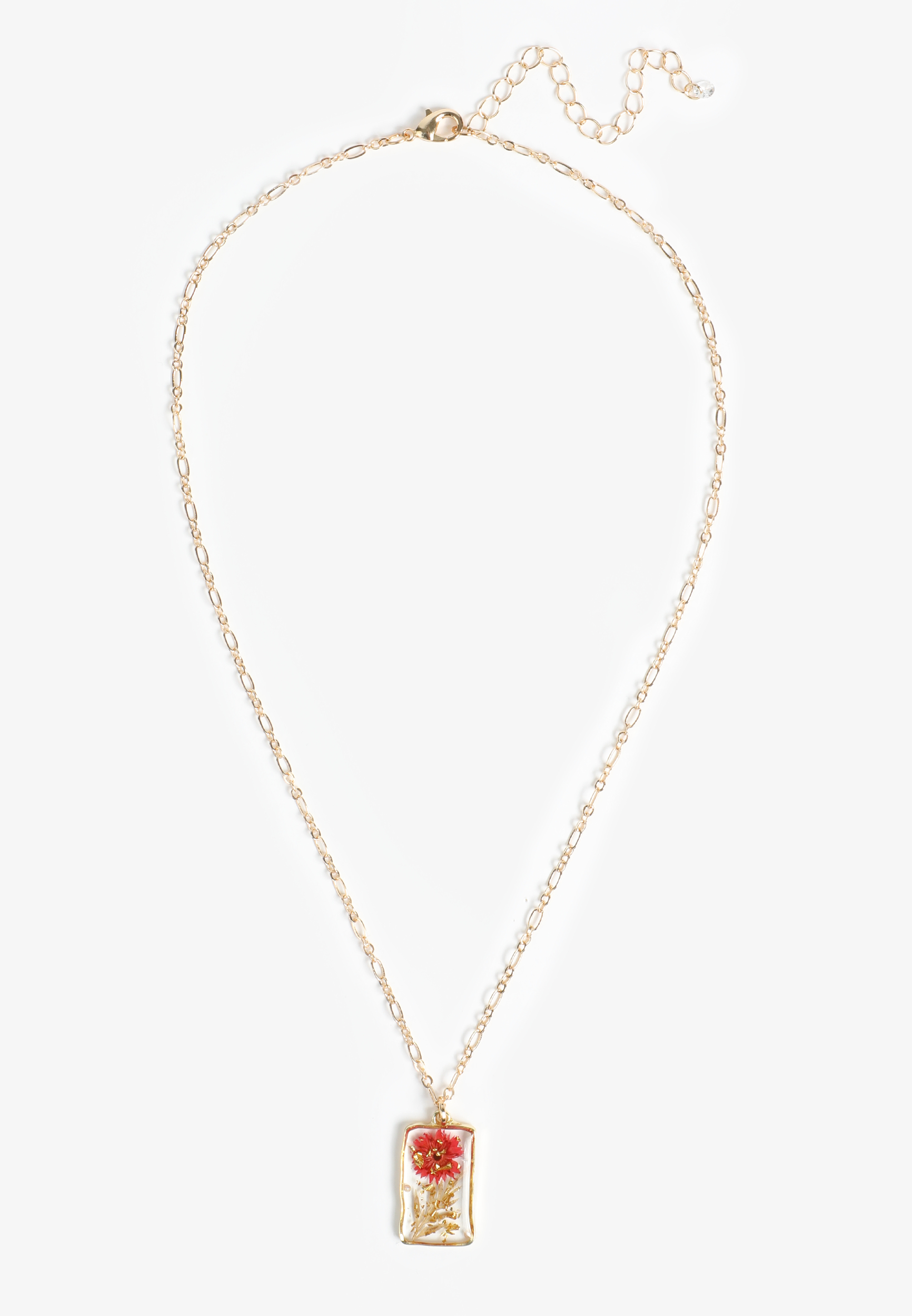 Gold Red Pressed Flower Necklace, C1524, large