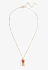 Gold Red Pressed Flower Necklace, C1524, small