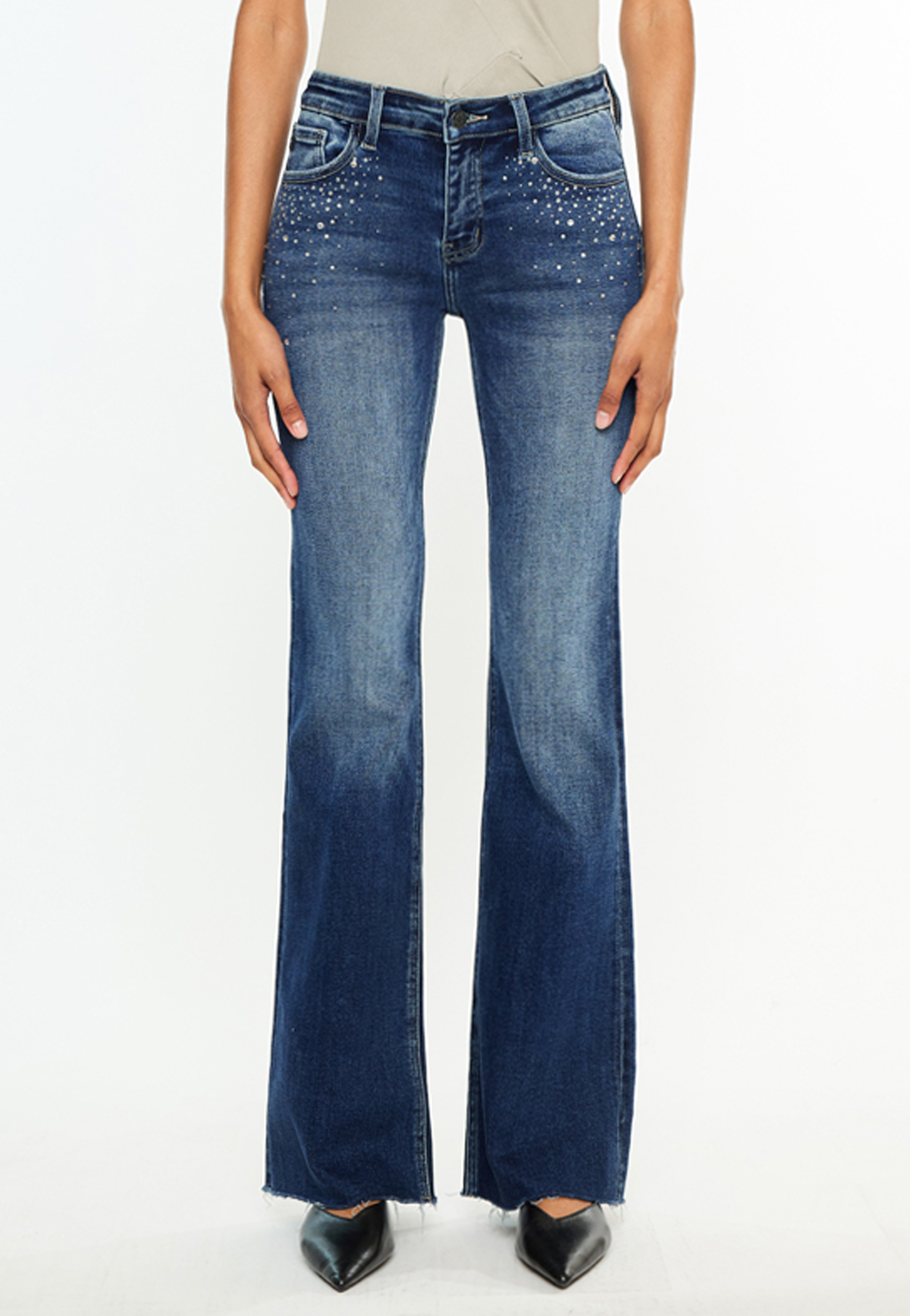 KanCan&trade; Embellished Mid Rise Flare Jean, C258, large