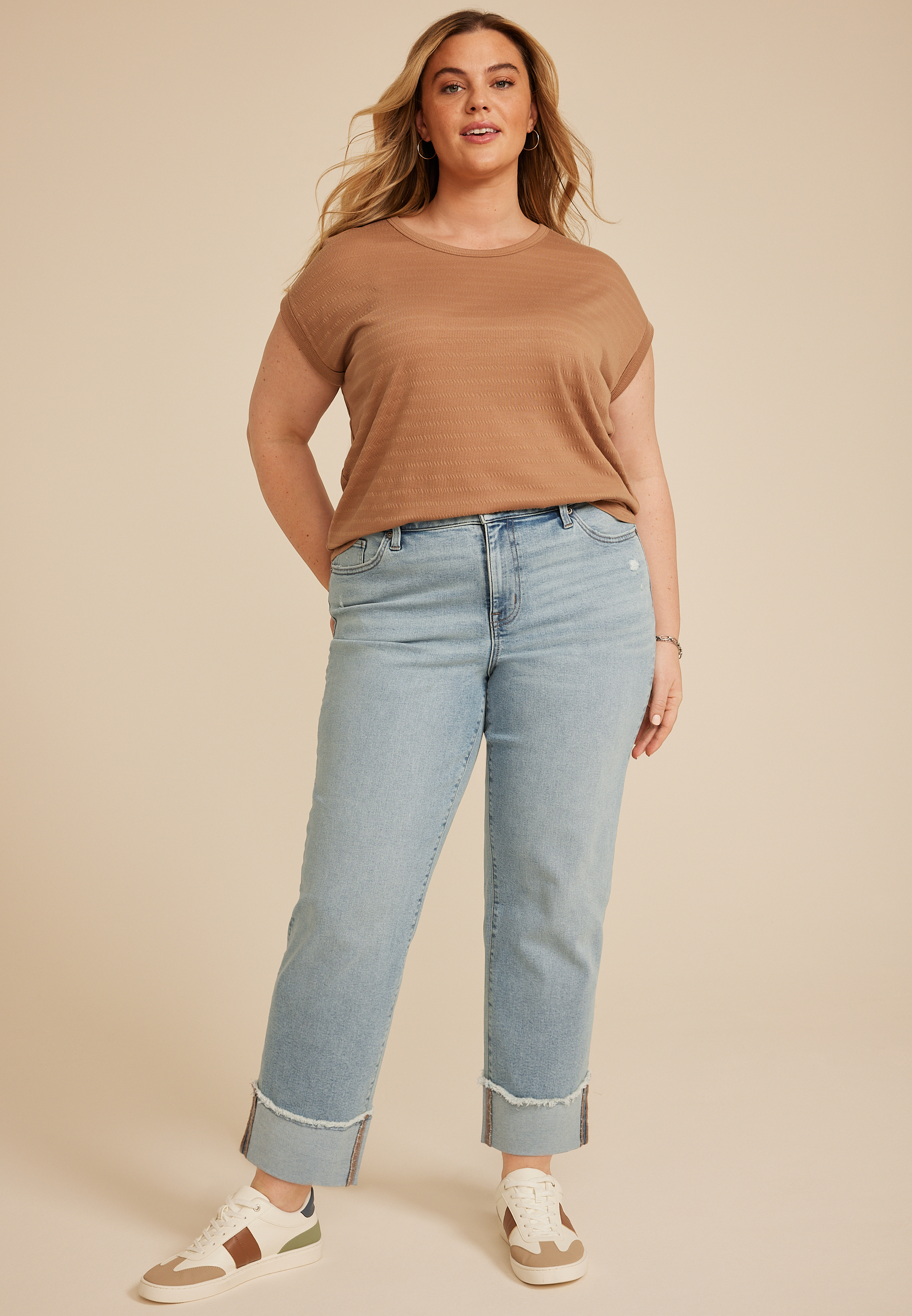 Plus Size m jeans by maurices&trade; High Rise Relaxed Straight Frayed Hem Ankle Jean, C3337, large