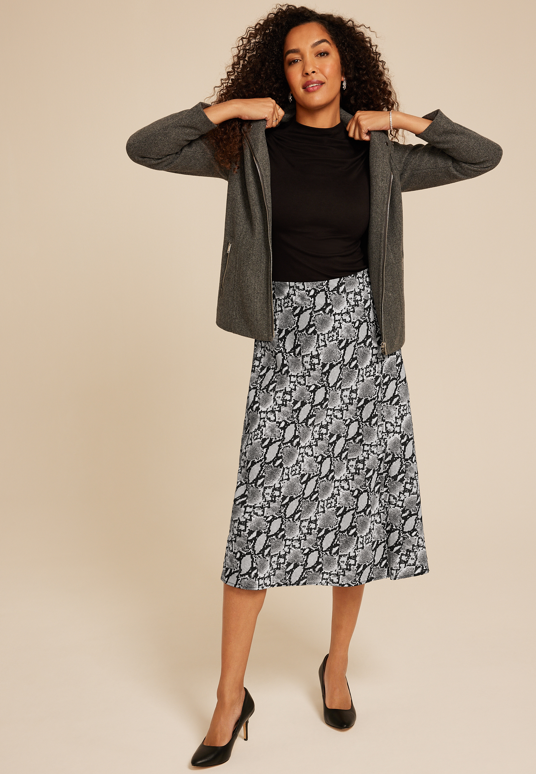 Studio Y Snake Print High Rise Midi Skirt, , large