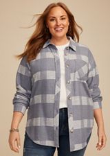 Plus Size Plaid Fleece Oversized Shacket, C5885, small