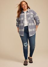 Plus Size Plaid Fleece Oversized Shacket, C5885, small
