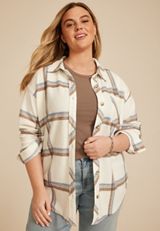 Plus Size Plaid Fleece Oversized Shacket, C1524, small