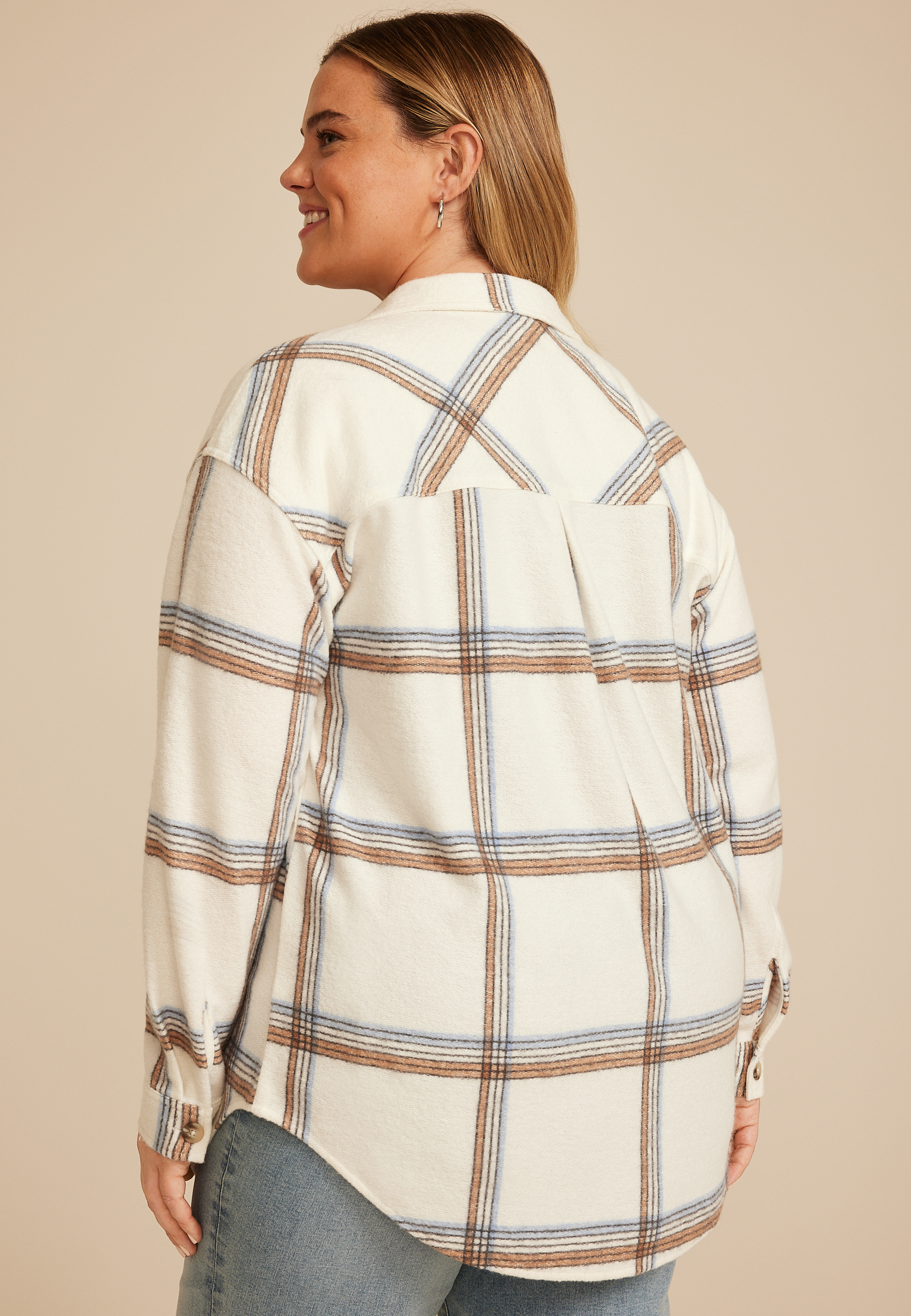Plus Size Plaid Fleece Oversized Shacket, C1524, large