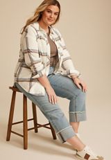 Plus Size Plaid Fleece Oversized Shacket, C1524, small