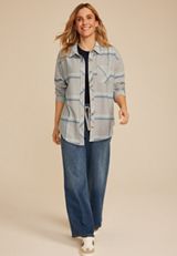 Plaid Fleece Oversized Shacket, C1755, small