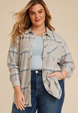 Plus Size Plaid Fleece Oversized Shacket, C1755, small