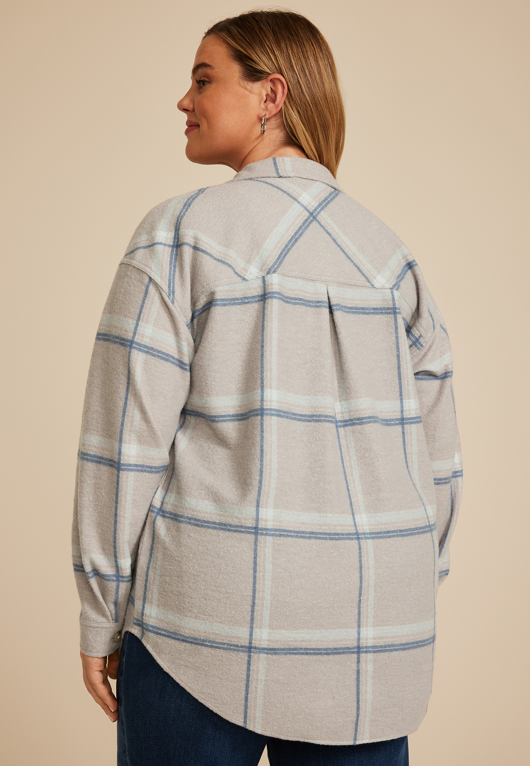 Plus Size Plaid Fleece Oversized Shacket, C1755, large