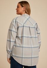 Plus Size Plaid Fleece Oversized Shacket, C1755, small