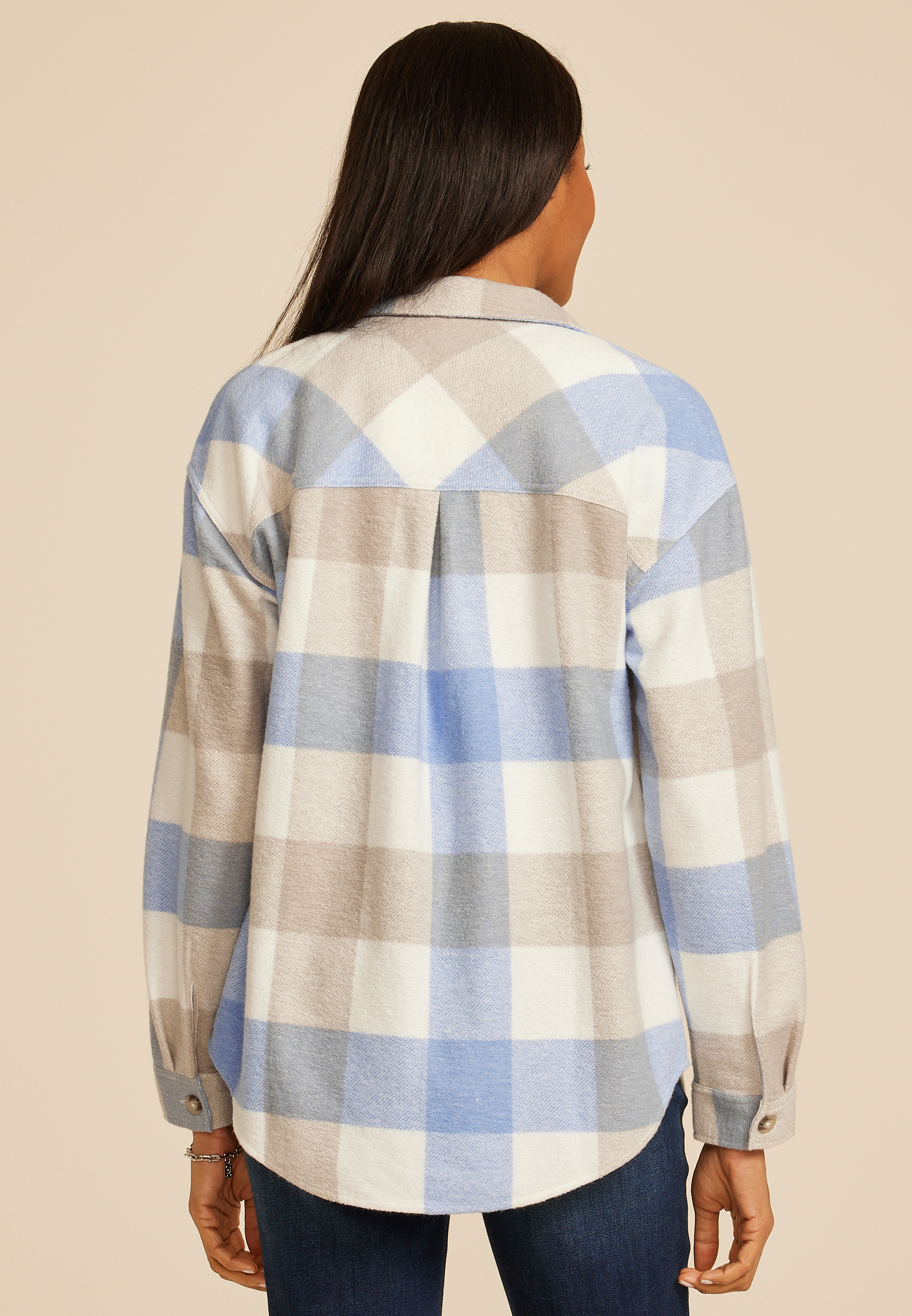 Plaid Fleece Oversized Shacket, C507, large