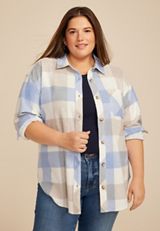 Plus Size Plaid Fleece Oversized Shacket, C507, small