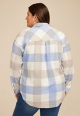 Plus Size Plaid Fleece Oversized Shacket, C507, small