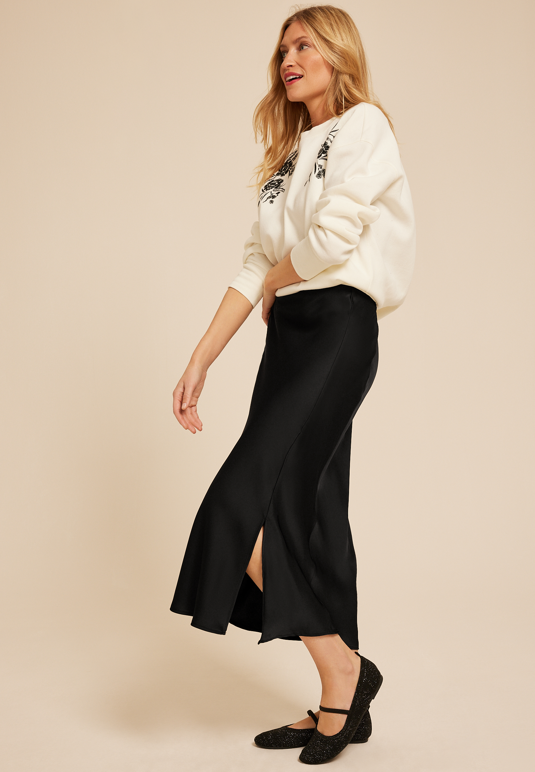 Studio Y Satin High Rise Midi Skirt