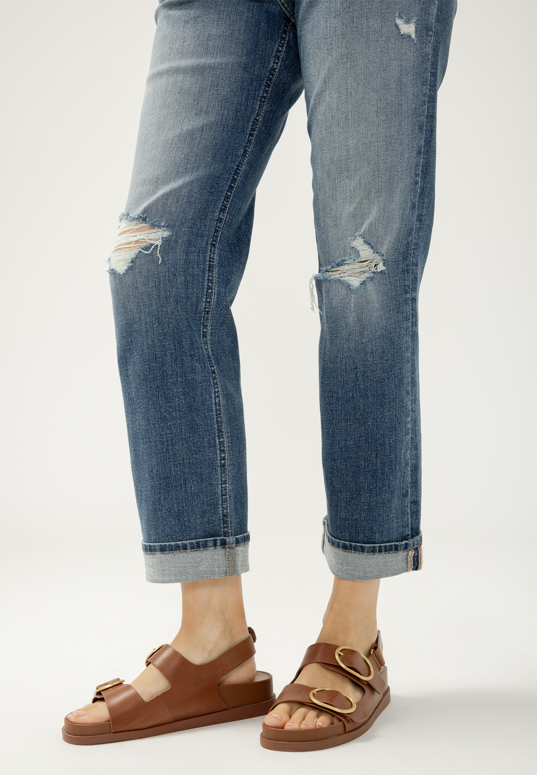 Silver Jeans Co.&reg; Mid Rise Cuffed Hem Chelsea Boyfriend Ankle Jean, DARK SANDBLAST, large